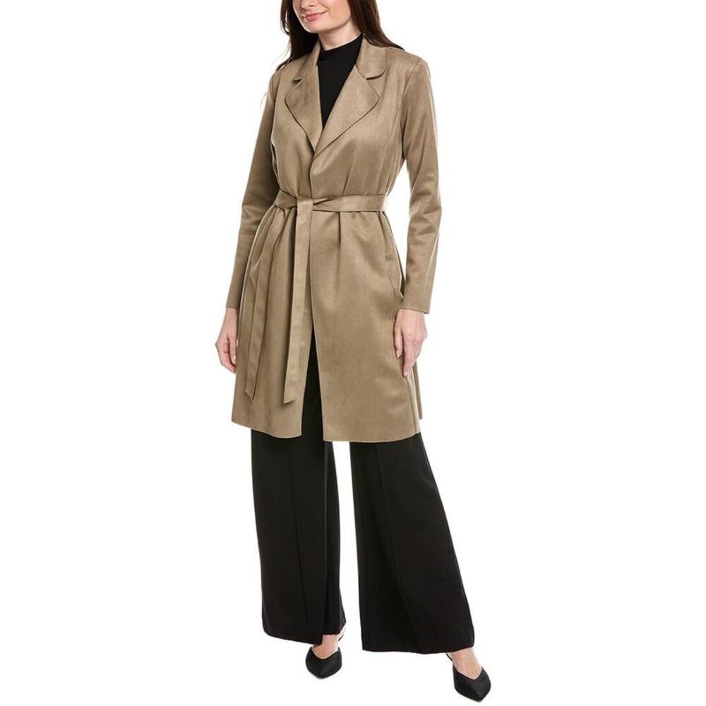 Joseph Ribkoff Womens  Microsuede Waist-Tie Coat, Tan